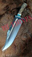 HF KNIVES CUSTOM HANDMADE CARBON STEEL HUNTING BOWIE KNIFE WITH STAG HORN HANDLE picture