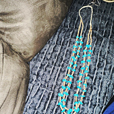Native American US Style Turquoise & Shell Bead Strand Necklace Braided Cord picture