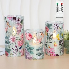Silverstro Floral Flameless Candles Remote Timer, Pink Rose And Lilac Pattern picture