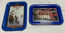 Two Anheuser Busch 1992 1996 Metal Tip Trays Hangable Bar Man Cave 6 5/8 X 4 5/8 picture