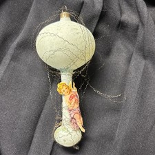 Antique old Victorian Wire Wrapped Balloon Die Cut Cherub Christmas Ornament picture