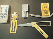 Vintage Mid Century Lot (5pc) - Alpaca Turquoise Clip, Spokane Key Safe, Knives picture