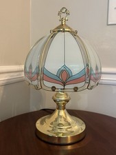 vintage 3-way Touch 1990s brass-finish glass-panel touch accent table lamp  picture