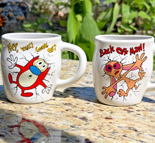 Ren & Stimpy Smashed Mugs Dakin 1992 – “Back Off Man” & “Hey What’s Up” Set of 2 picture