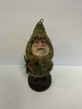 Ragon House Belsnickle 4” Green Santa Tree Gold Trim Christmas Ornament  Wood picture