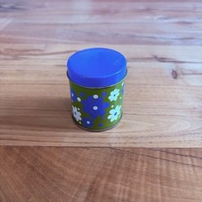 VTG Takakashi Mini Tin Match Canister Holder 70’s Retro Flower Power Blue/Green picture