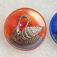 Czech Glass Moonglow Swan. Orangish-red w/ Silver Luster & Colored Paint. 1 inch picture