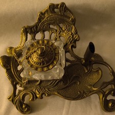 Vintage Teleflora 1983 Inkwell Insert w/ Metal Lid & Ornate Metal Desk Stand picture