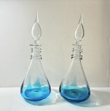 Pair Azure Blue Erickson MCM Decanters in Pristine Condition Rare Find picture