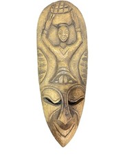 Handcrafted African Tribal Wooden Mask With Woman Carrying Basket Design picture