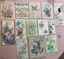 Vtg Birthday Greeting Card Lot 13 Butterflies Flower Crafts Pastels Glitter B4 picture