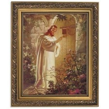 Christ at Heart's Door Framed Print Under Glass W/ Gold Finish Frame, 12.5