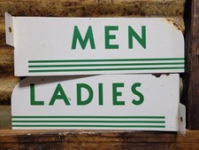 VINTAGE RESTROOM PORCELAIN SIGN OLD 1958 FLANGE SINCLAIR TEXACO SIGN MENS LADIES picture