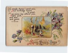 Postcard Many Happy Days Poem by B.M. Burnside Embossed Card picture