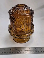 Vintage Amber Fairy Lamp Candle Holder Stars & Bars Indiana Glass Company 1 Chip picture