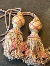 Pair Vintage Mackenzie Childs Ceramic Top Tassels Handpainted Retired picture