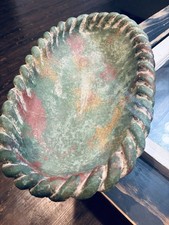 Vintage Mexican Clay Pottery Braided Bowl Fruit Hand Painted Terra Cotta picture