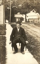 Morrisville NY Blind Man John Hollensworth or Hollingsworth Wheelbarrow RPPC bhn picture