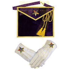 Handcrafted Purple Velvet OES Worthy Patron Masonic Apron with Lambskin Gloves picture