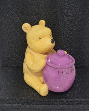 Vintage Winnie the Pooh Covered Jar Ceramic Purple Hunny Pot Hand Painted AJ3904 picture