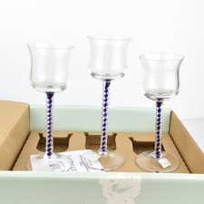 PartyLite Harlequin Votive Candle Holder Set P7282 Blue Glass Stem Trio Ltd Ed picture