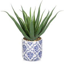 Briful Agave Plants Artificial Succulents Fake Plant In Blue Vase, 9'' Tall picture