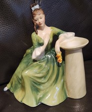 Vintage Royal Doulton Figurine Secret Thoughts HN 2382 Green Dress Peggy Davies picture