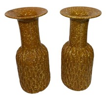 VTG Fratelli Fanciullacci MCM Yellow Textured Vases SET of 2 Italy 10 1/4