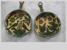 Vintage Mexican Tlaquepaque Fantasia Pottery skillet shape dishes 7.75