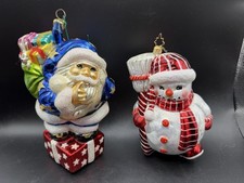 Christopher Radko Glass Christmas Ornaments Santa Snowman Set In Box  picture
