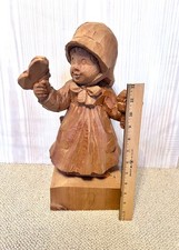 ANRI 16” Hand Carved Figurine Garden Girl Sarah Kay Natural Wood Sculpture picture