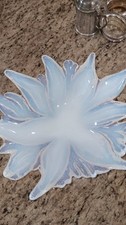 Vintage OPALESCENT Art Glass 3 FOOTED Ruffled Star Bowl Dish 11
