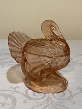 Pink Turkey Shaped Glass Candy Trinket Dish picture