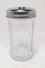 Vintage Gemco Sugar Dispenser Ribbed Glass Diner Stainless Metal Flip Lid USA picture