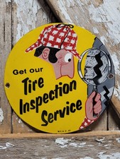 VINTAGE US ROYAL TIRE PORCELAIN SIGN OLD GARAGE AUTO CAR TRUCK SERVICE 1949 MCA picture