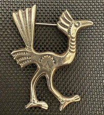 Francis Jones Navajo Sterling Silver Roadrunner Bird Brooch Pin Vintage picture