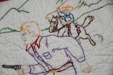 Vintage/Antique Embroidered Horse Cowboy Western Laso Cutter Quilt Block Piece picture