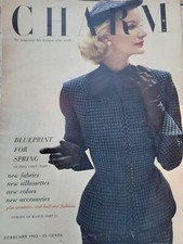 1952 Charm Magazine front cover woman blue Tweed suit bow blouse fashion picture