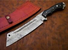 Custom handmade Damascus Steel Machete leather sheath hunting 15'' picture