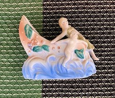 Antique Poecelain Ceramic Bathing Beauty And Baby In Seashell Boat picture