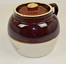 Vintage Robinson Ransbottom Pottery MCM Two Tone Stoneware Bean Pot with Lid picture