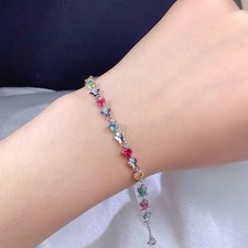 Natural Tourmaline Bracelet 4mm Heart Stone S925 Silver 18K Gold Plated Jewelry picture