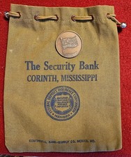Vintage The Security Bank Corinth MS Canvas Bag & 1973 Curlee House Medal Lot picture