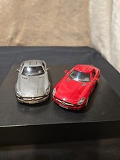 Lot of 2 Kinsmart Mercedes-Benz SLS AMG Diecast Cars Grey & Marooon 1/36 5