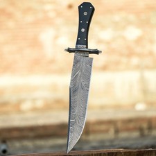 Custom Handmade Damascus Survival Large Hunting Bowie Knife 15 Inch Full Tang picture