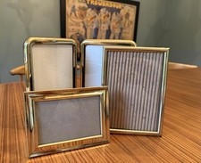 Vintage Gold Brass Picture Frame Lot Set of 3 4x6 5x7 Tabletop Gallery Hinge Mix picture