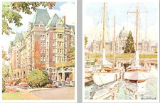 2~4X6 ART Postcards VICTORIA, BC Canada EMPRESS HOTEL~SAILBOATS Edward Goodall picture
