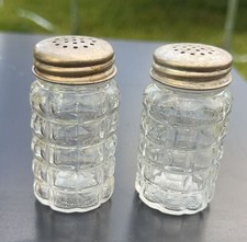 VIN Anchor Hocking Clear Cut Glass Waffle Pattern Salt & Pepper Shakers picture