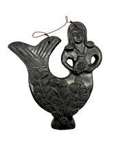 Barro Negro Black Clay Pottery Mermaid Wall Plaque Oaxaca Mexico Folk Art picture