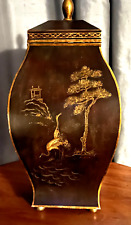Maitland Smith 1950's Hand Painted Large Decorative Tole Box in Black & Gold picture